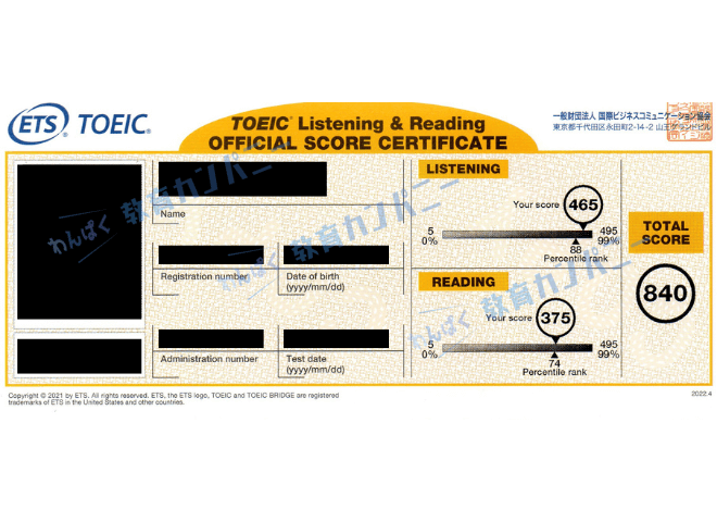 toeicのスコア証明書