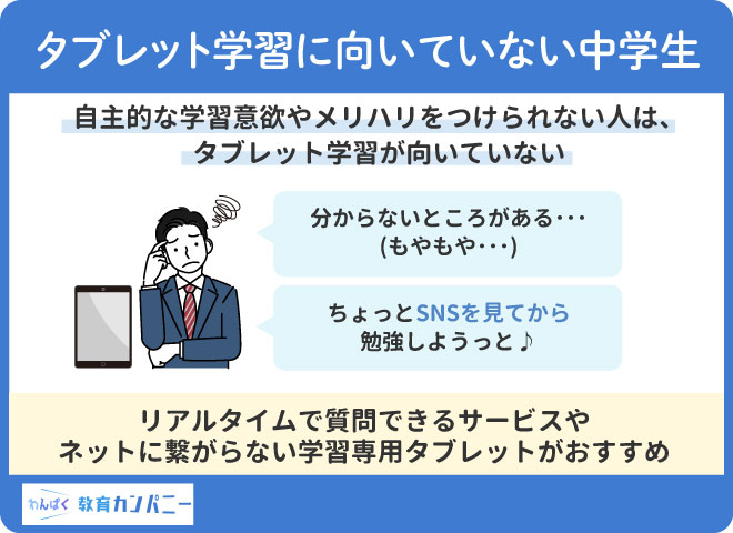 タブレット学習がおすすめではない中学生の特徴